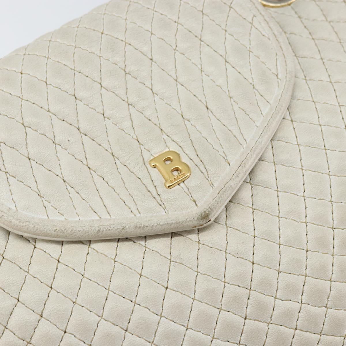 BALLY Chain Shoulder Bag Leather White Gold Auth bs30645