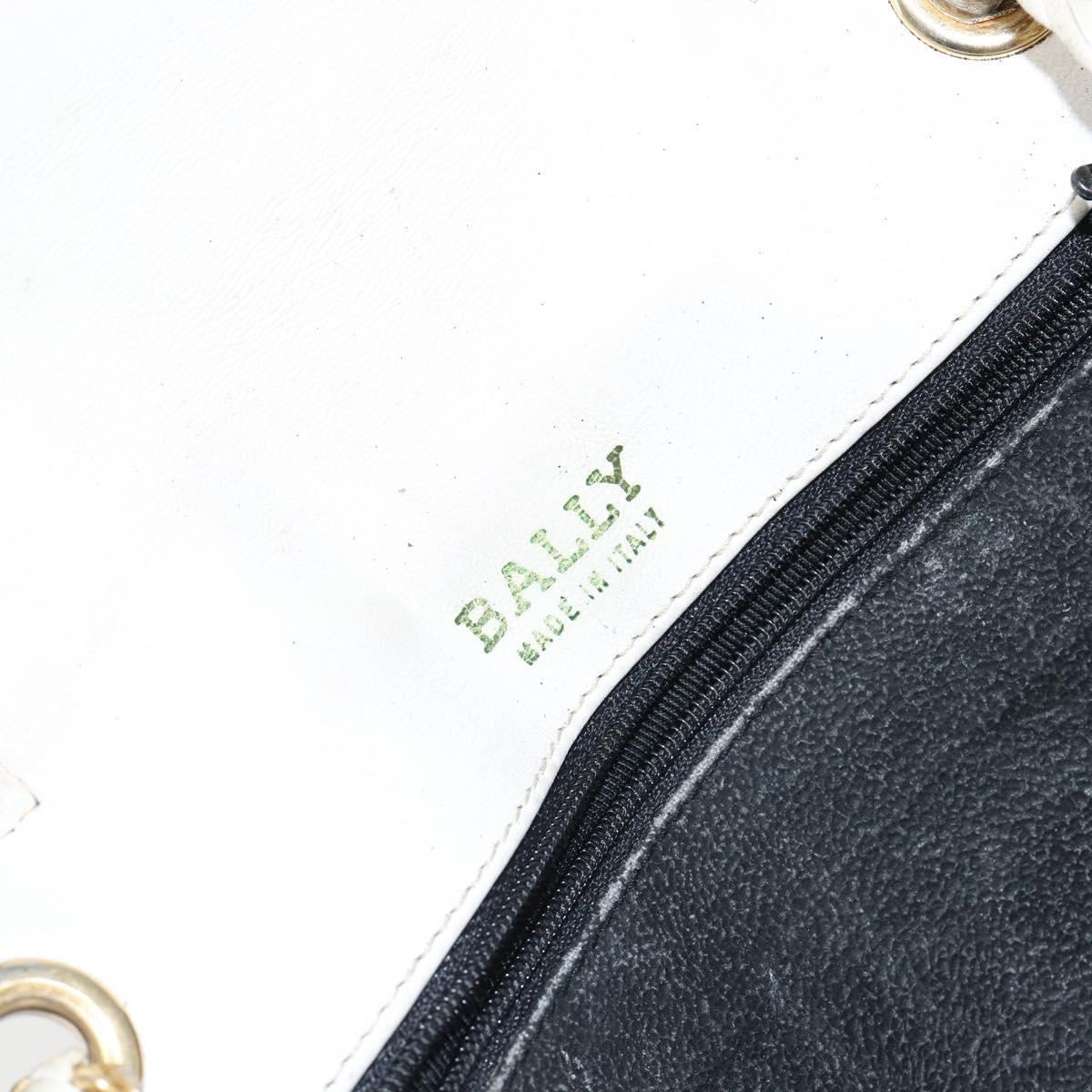 BALLY Chain Shoulder Bag Leather White Gold Auth bs30645