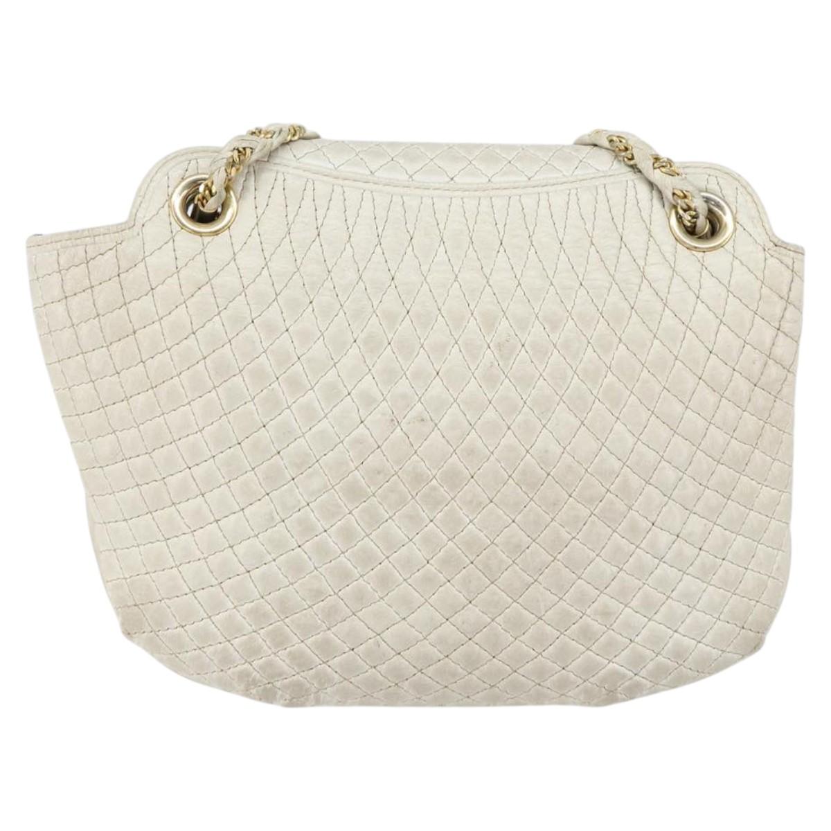 BALLY Chain Shoulder Bag Leather White Gold Auth bs30645
