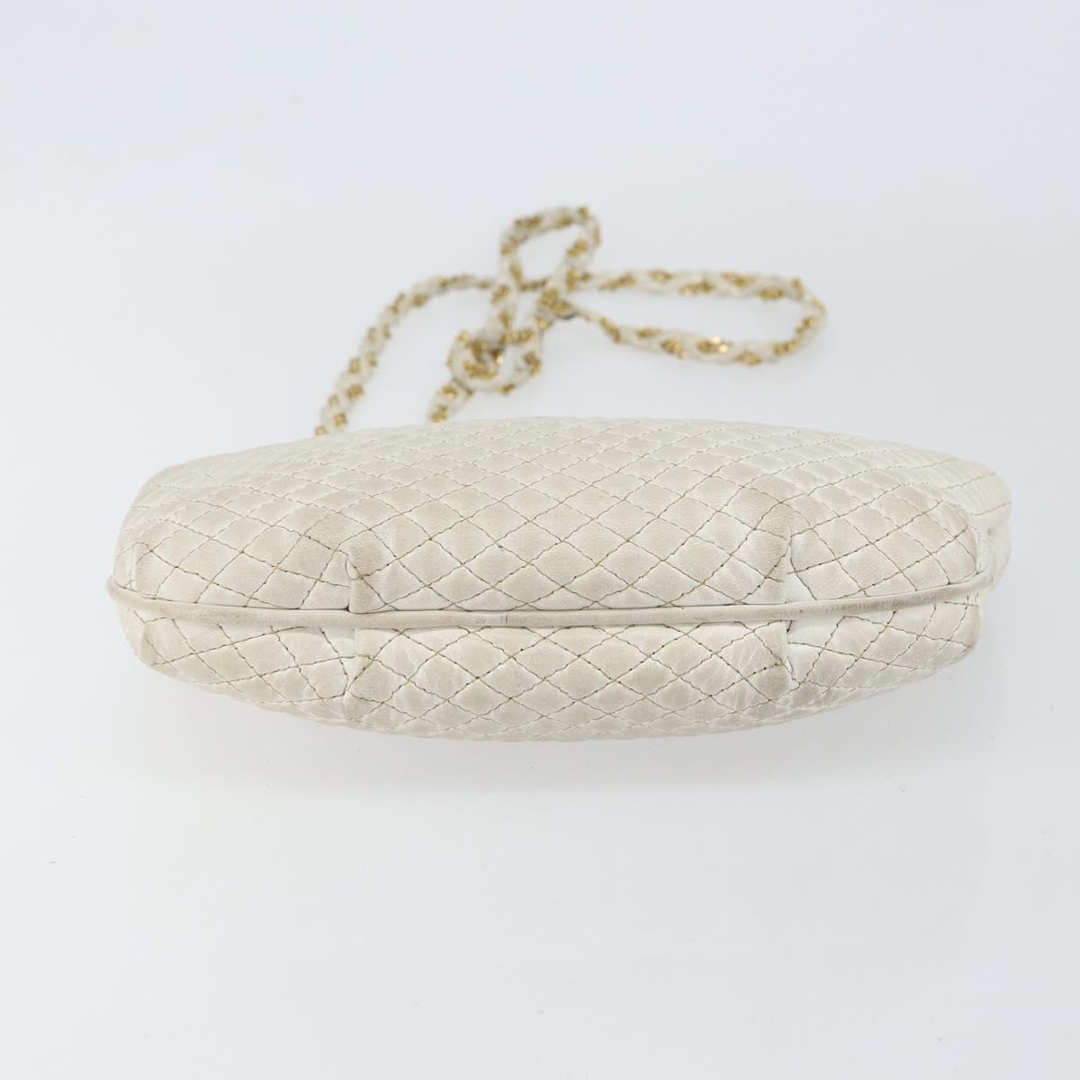 BALLY Chain Shoulder Bag Leather White Gold Auth bs30645