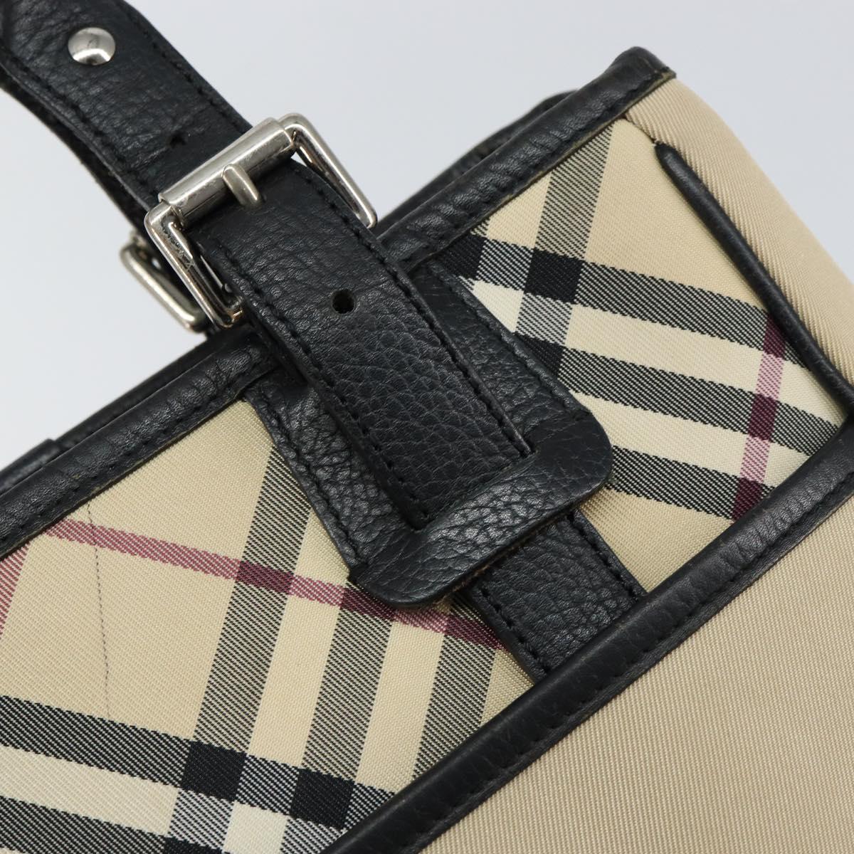 BURBERRY Nova Check Hand Bag Canvas Beige Silver Auth bs30646