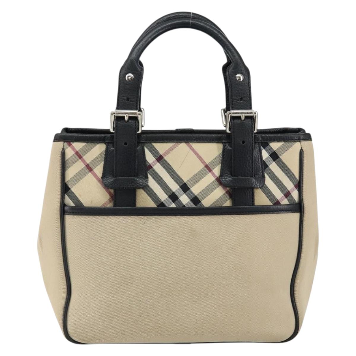 BURBERRY Nova Check Hand Bag Canvas Beige Silver Auth bs30646