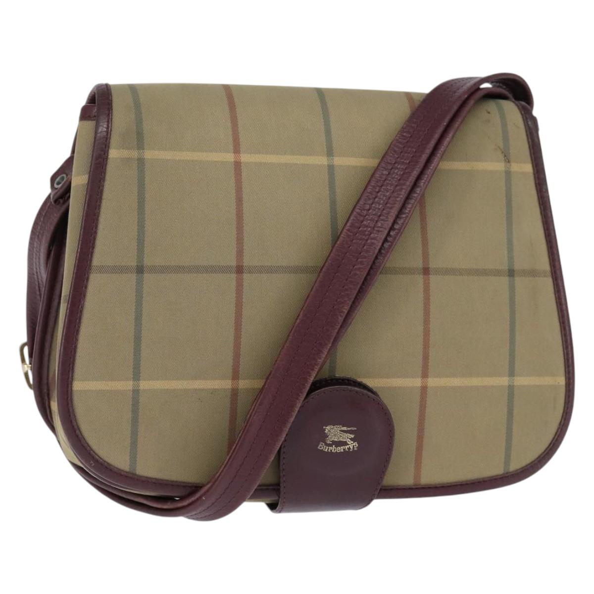 Burberrys Nova Check Shoulder Bag Canvas Leather Beige Gold Auth bs30648
