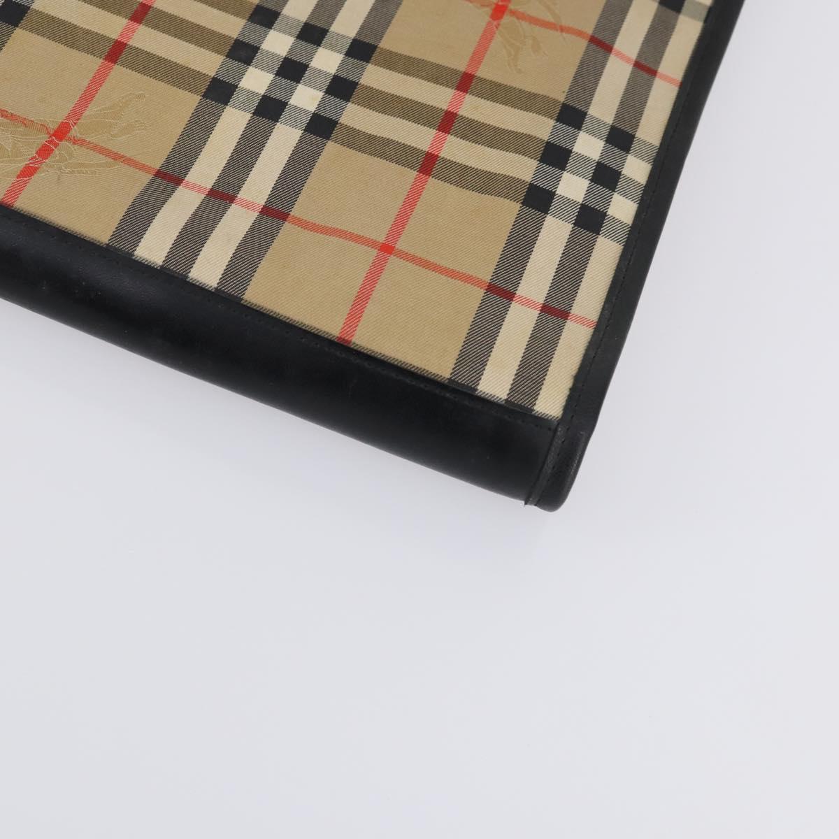 Burberrys Nova Check Garment Cover Canvas Leather Beige Gold Auth bs30652