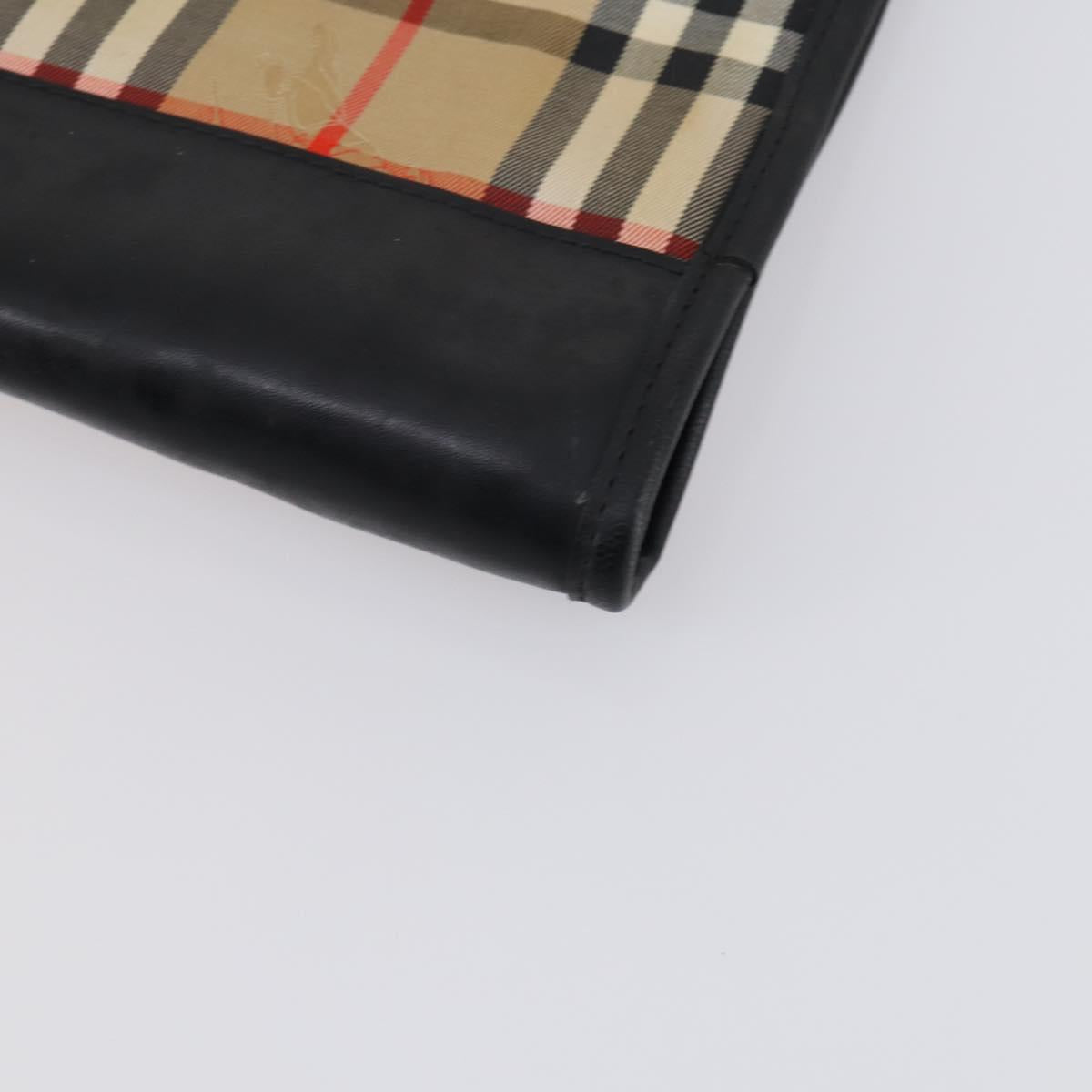 Burberrys Nova Check Garment Cover Canvas Leather Beige Gold Auth bs30652