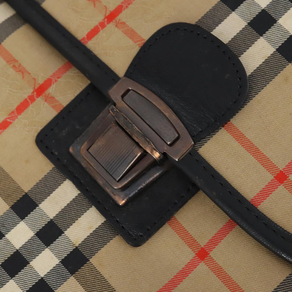 Burberrys Nova Check Garment Cover Canvas Leather Beige Gold Auth bs30652