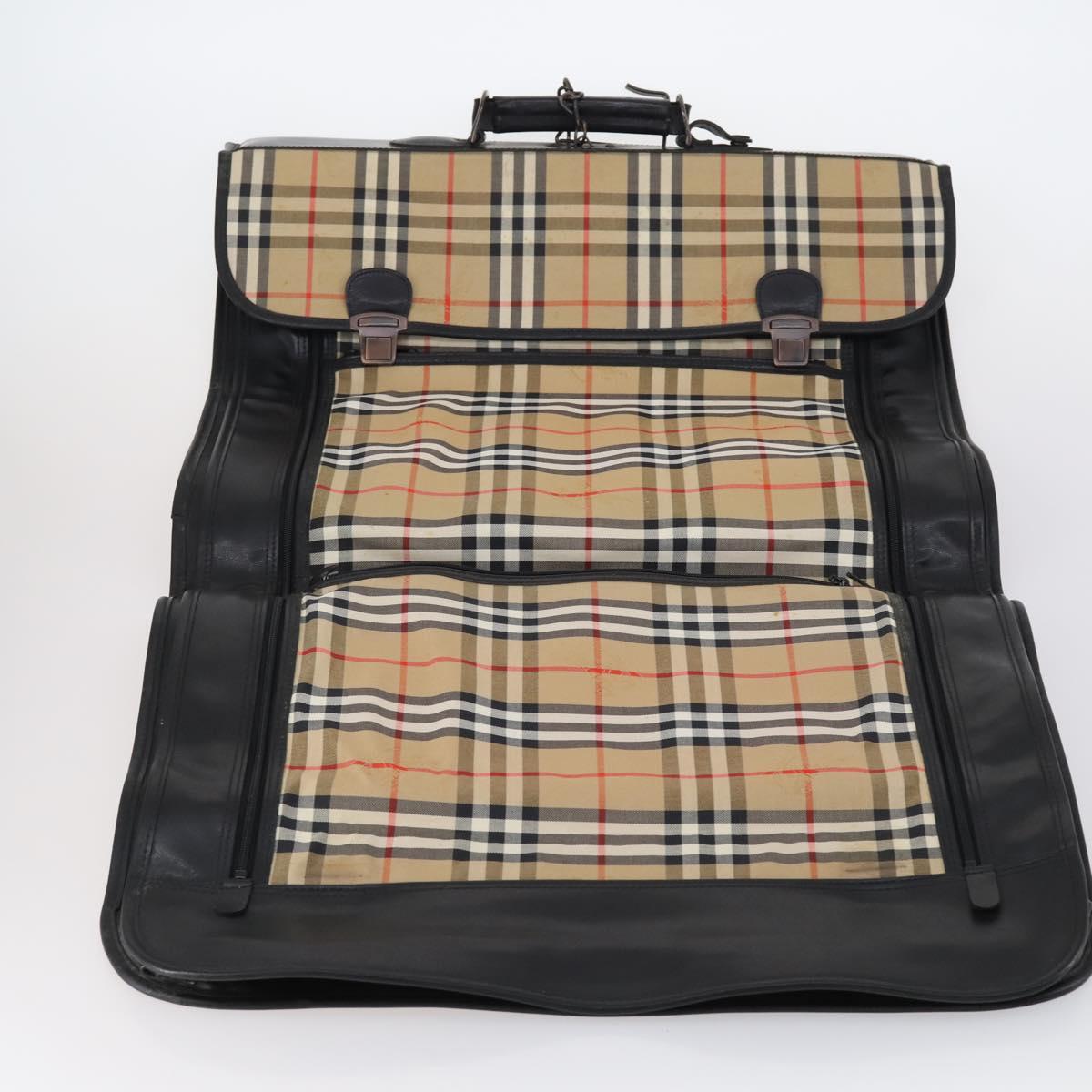 Burberrys Nova Check Garment Cover Canvas Leather Beige Gold Auth bs30652