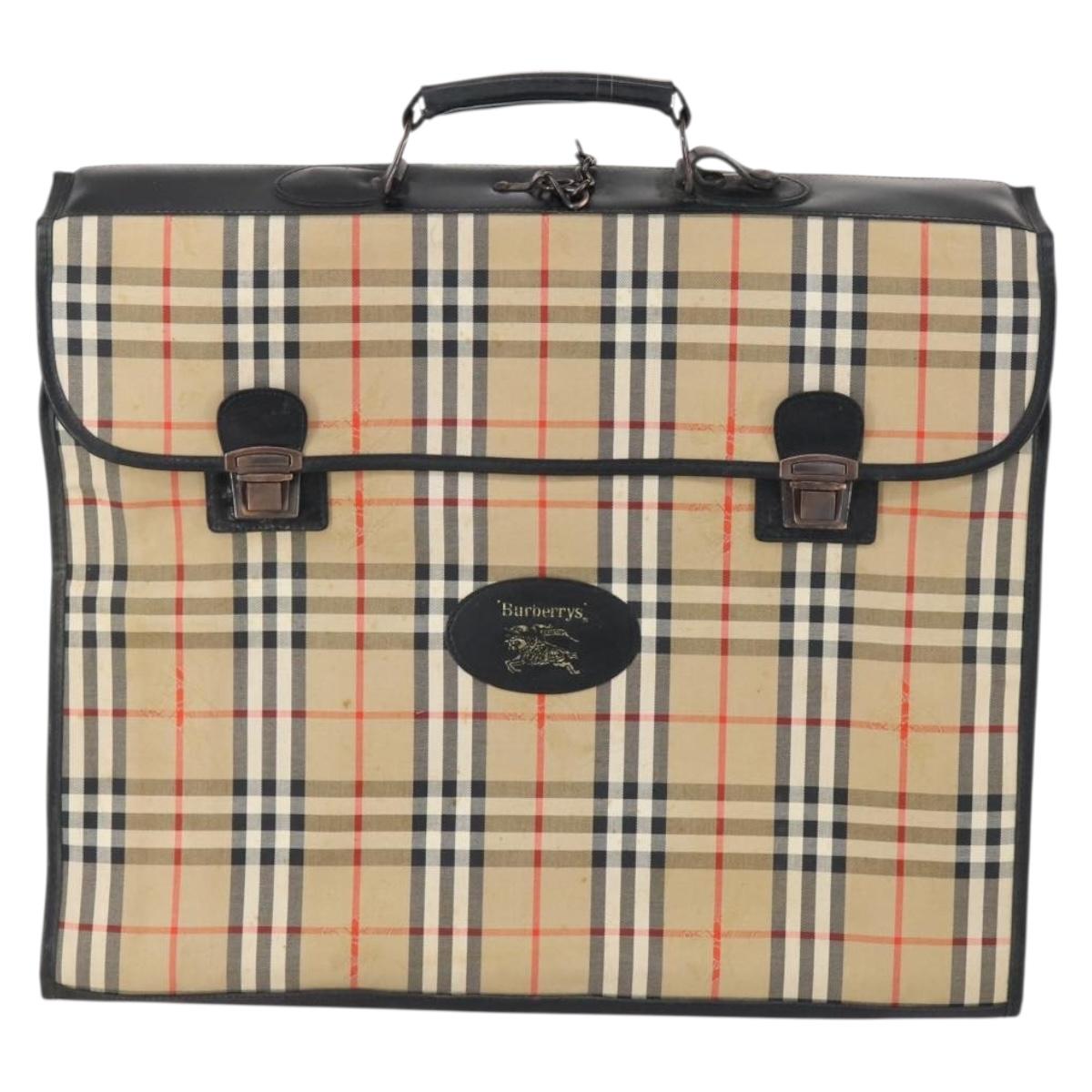 Burberrys Nova Check Garment Cover Canvas Leather Beige Gold Auth bs30652