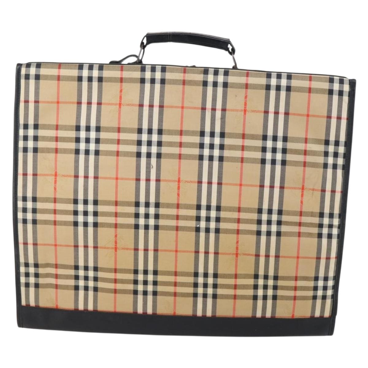 Burberrys Nova Check Garment Cover Canvas Leather Beige Gold Auth bs30652