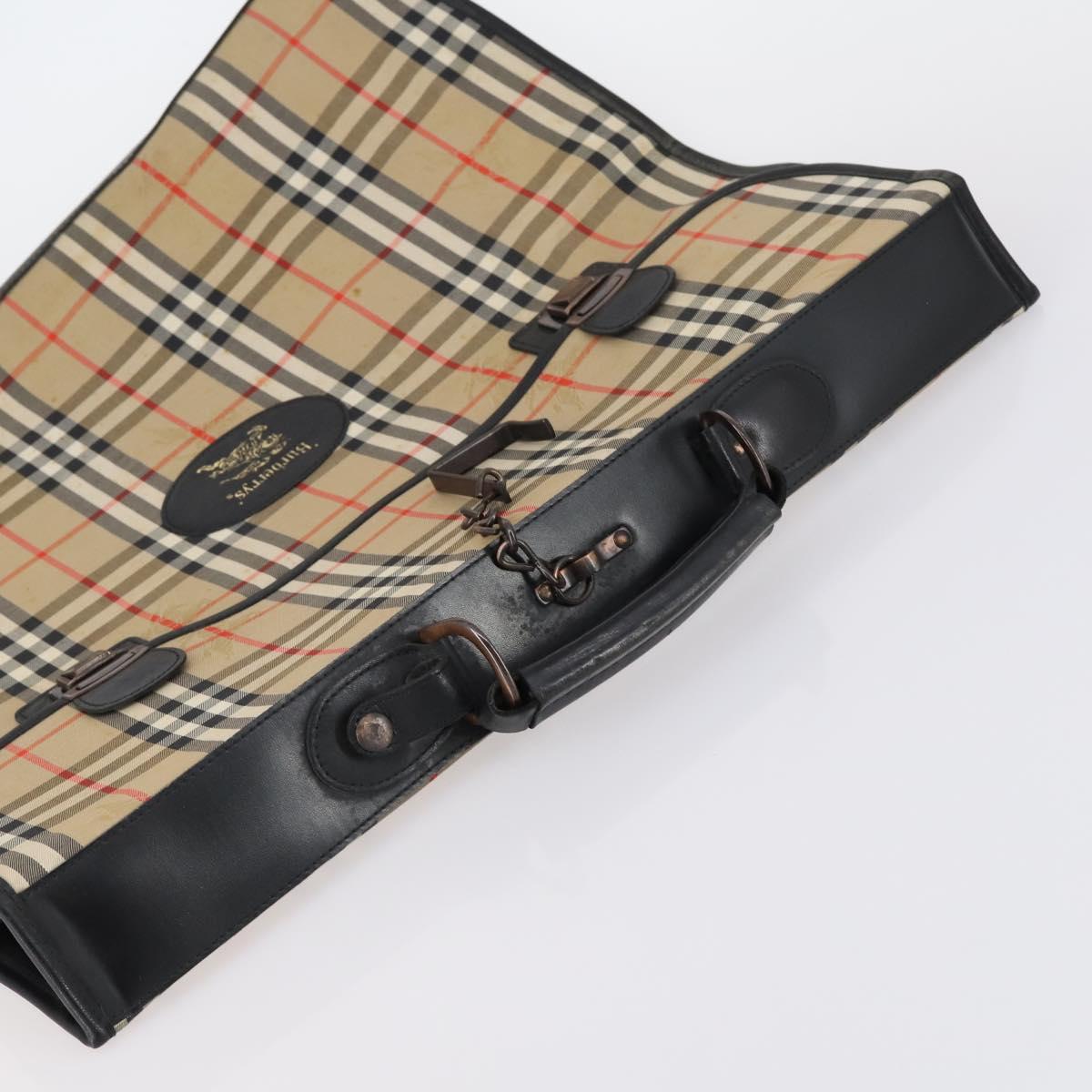 Burberrys Nova Check Garment Cover Canvas Leather Beige Gold Auth bs30652