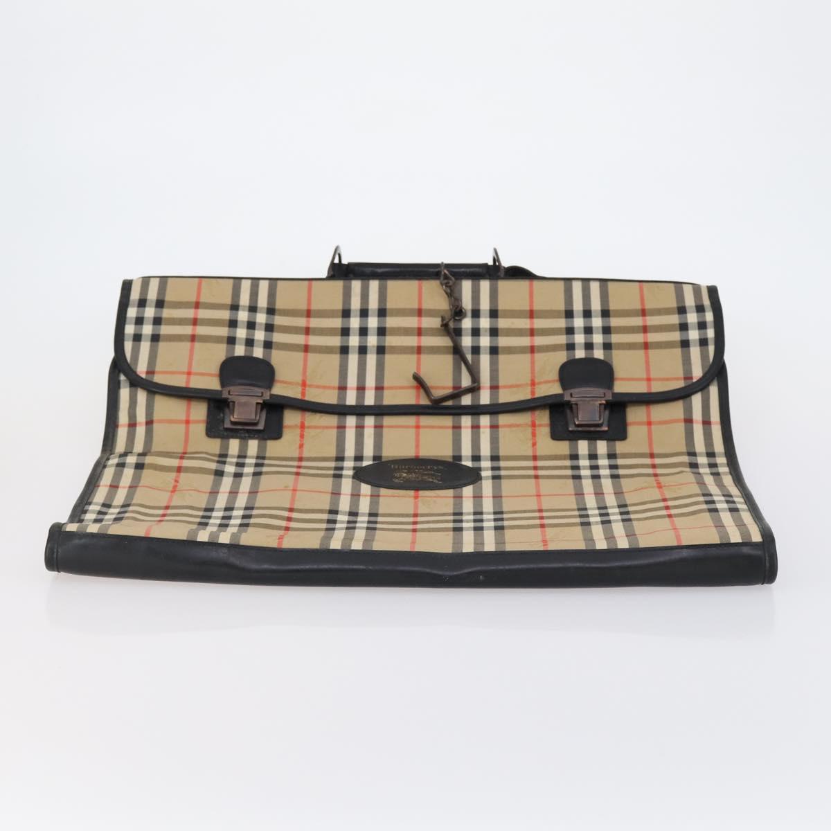 Burberrys Nova Check Garment Cover Canvas Leather Beige Gold Auth bs30652