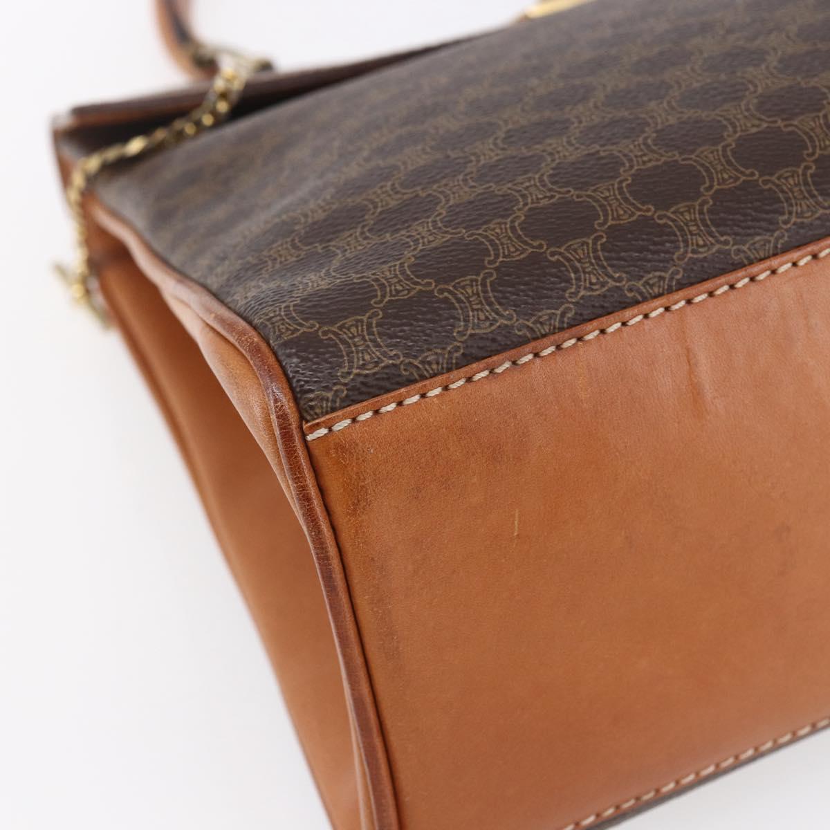 CELINE Macadam Canvas Hand Bag PVC Leather Brown Gold Auth bs30654