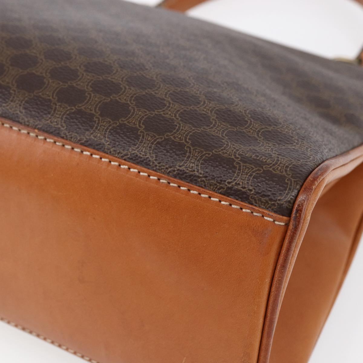 CELINE Macadam Canvas Hand Bag PVC Leather Brown Gold Auth bs30654