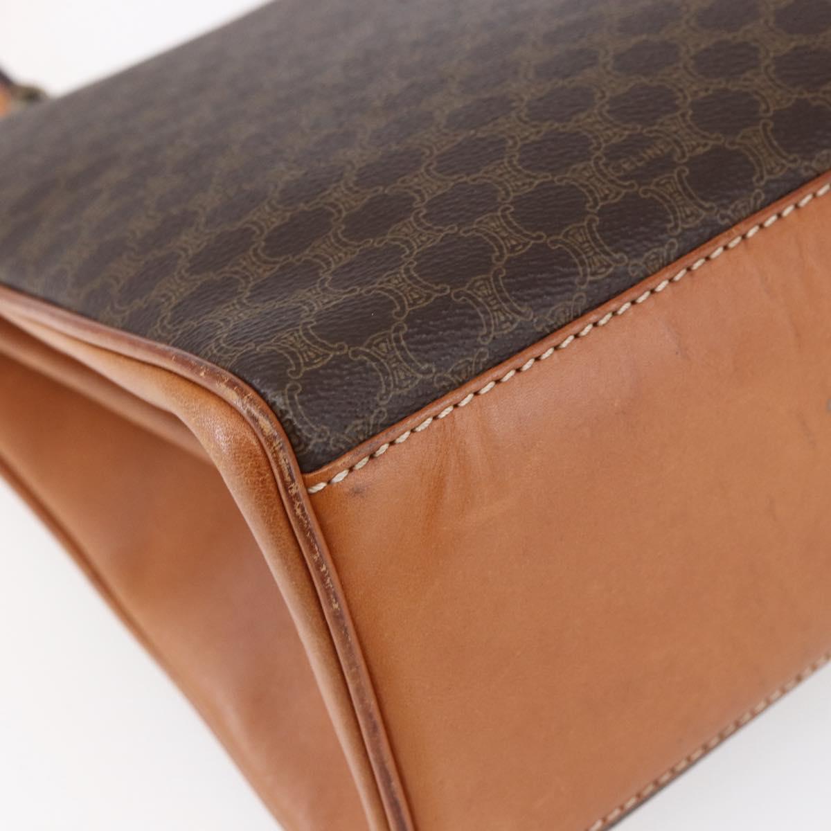 CELINE Macadam Canvas Hand Bag PVC Leather Brown Gold Auth bs30654