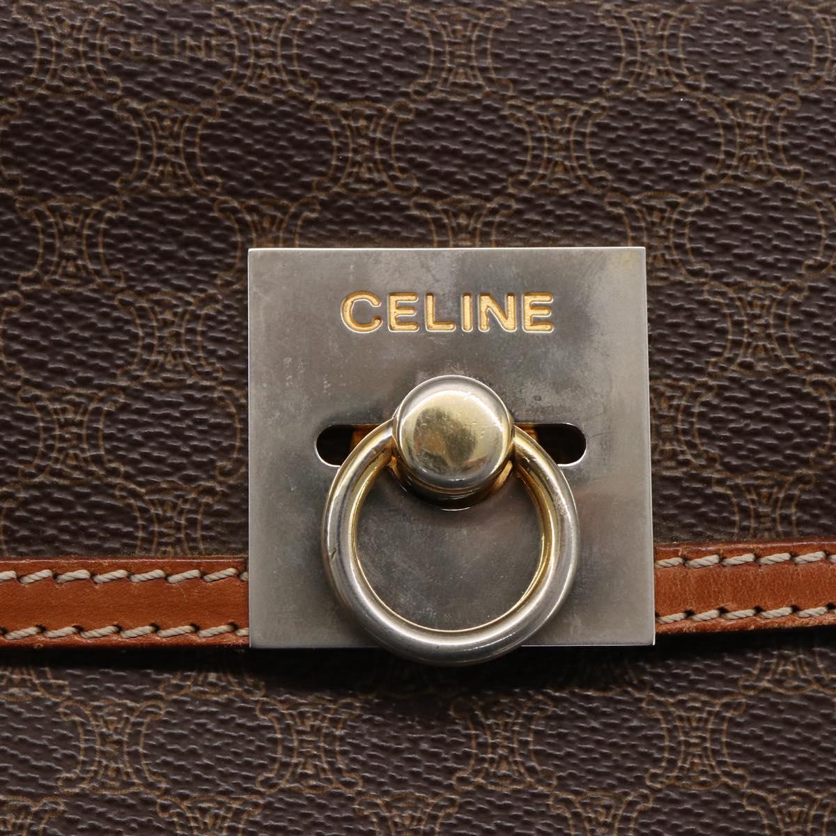 CELINE Macadam Canvas Hand Bag PVC Leather Brown Gold Auth bs30654