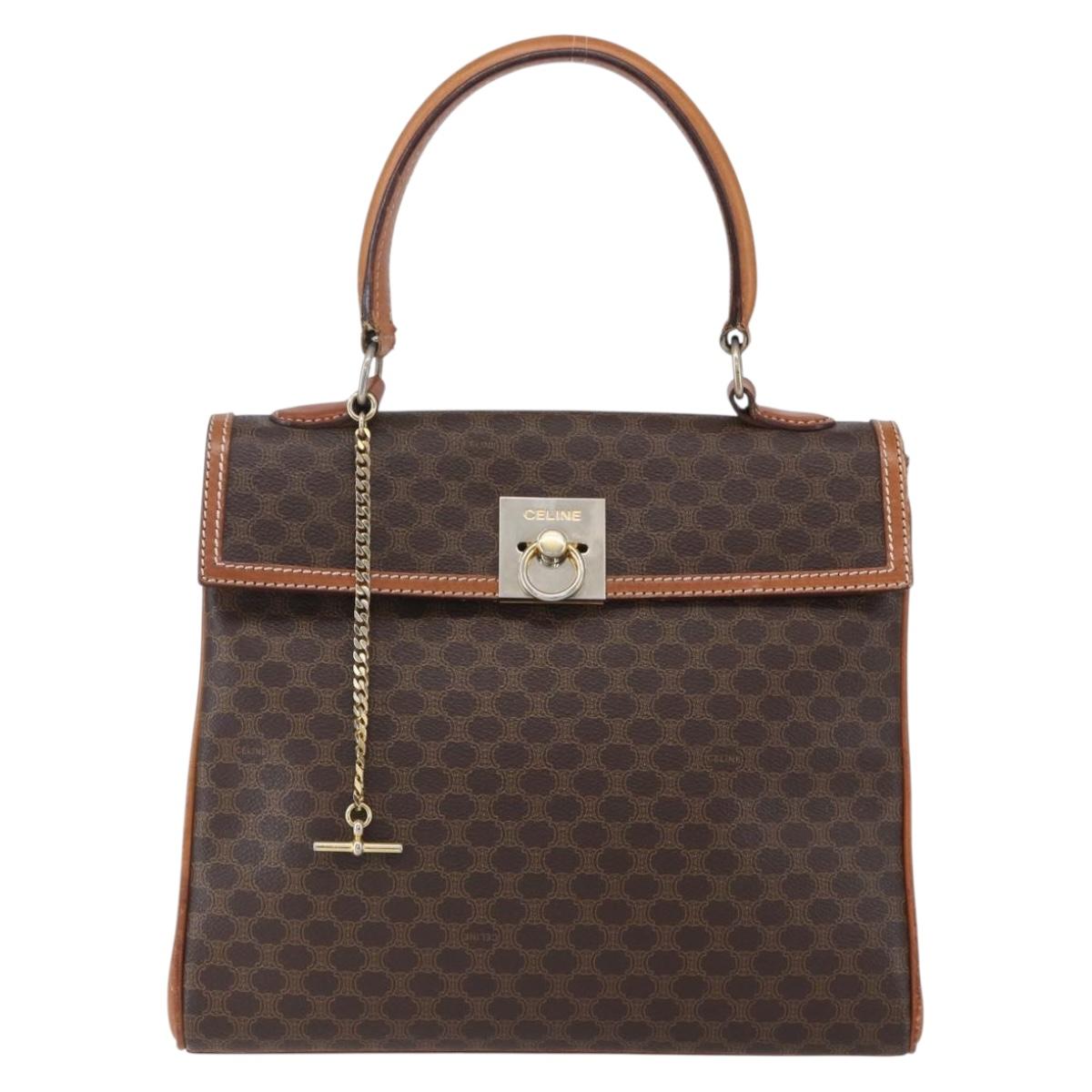 CELINE Macadam Canvas Hand Bag PVC Leather Brown Gold Auth bs30654