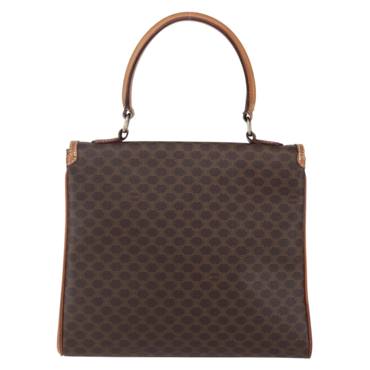 CELINE Macadam Canvas Hand Bag PVC Leather Brown Gold Auth bs30654