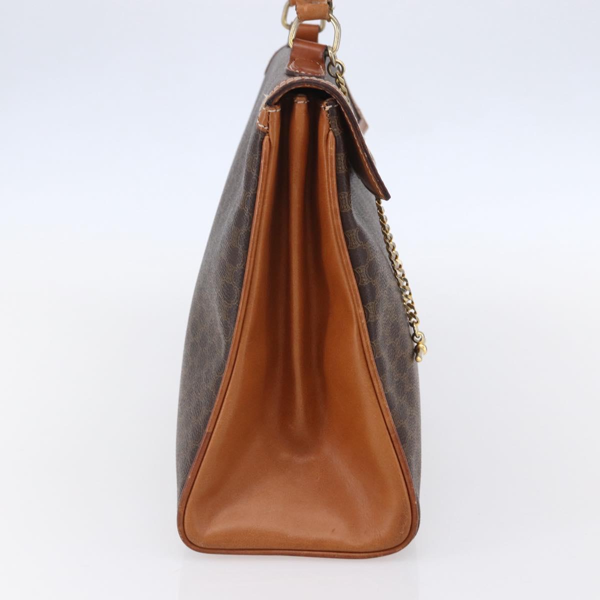 CELINE Macadam Canvas Hand Bag PVC Leather Brown Gold Auth bs30654