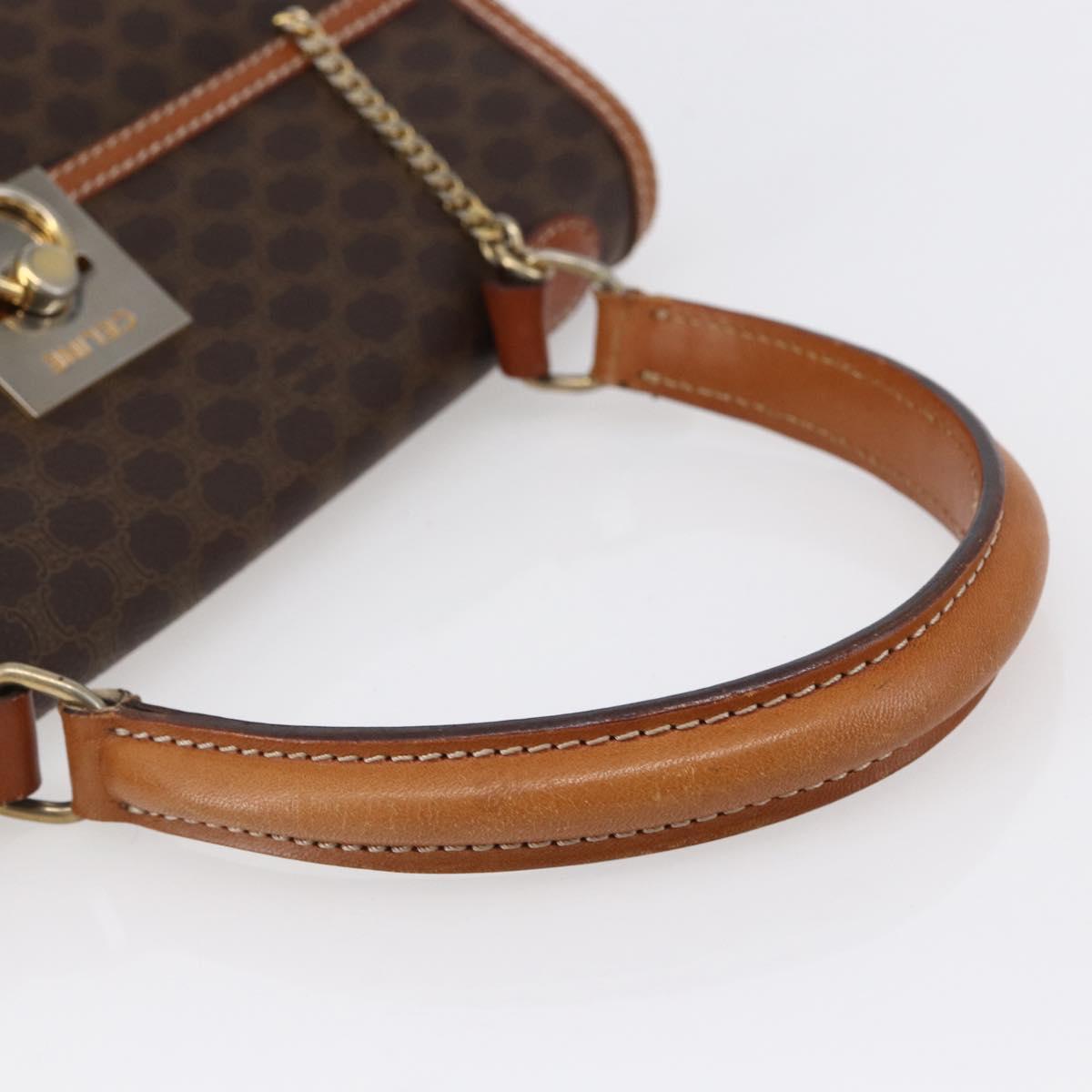 CELINE Macadam Canvas Hand Bag PVC Leather Brown Gold Auth bs30654
