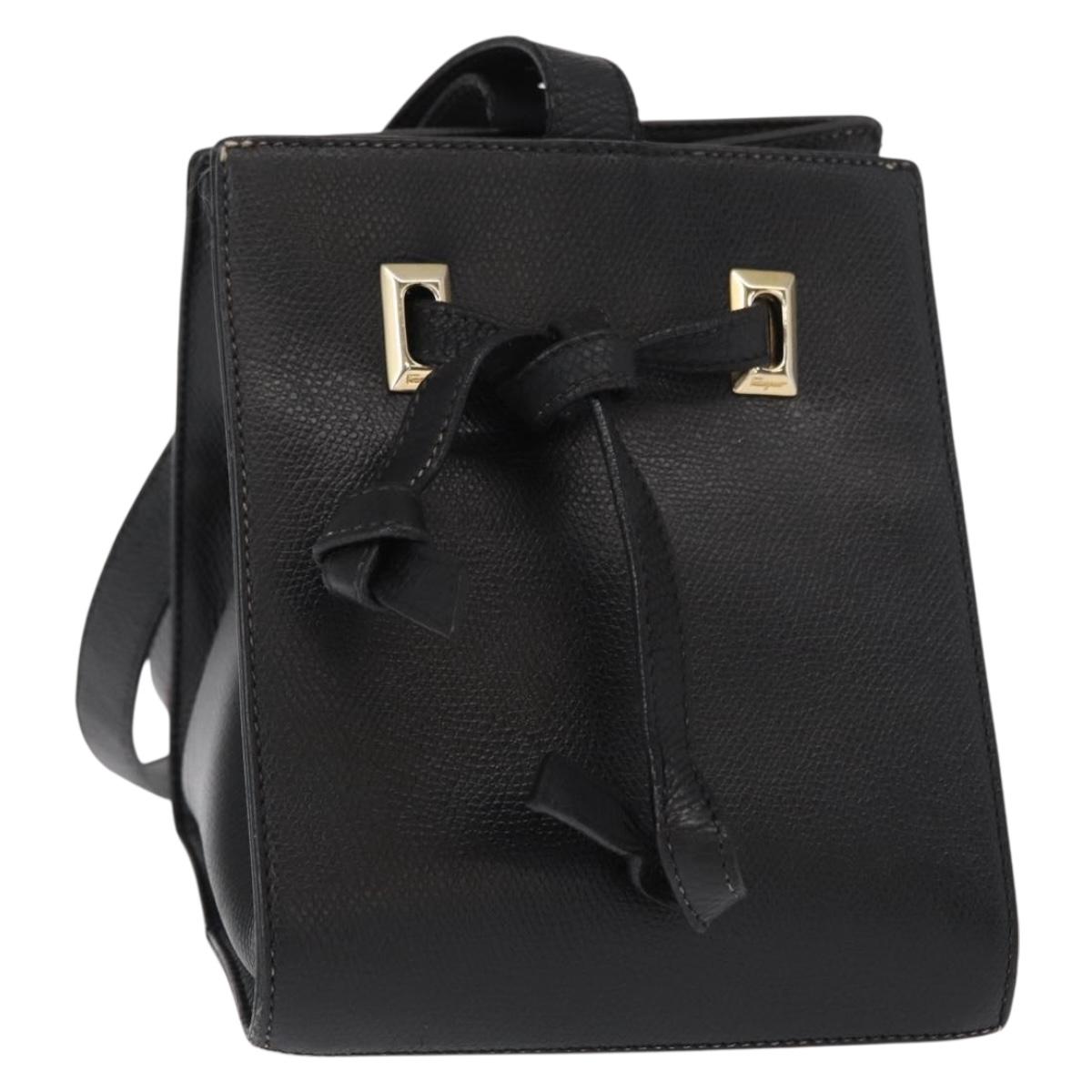 Salvatore Ferragamo Shoulder Bag Leather Gold Black Auth bs30658