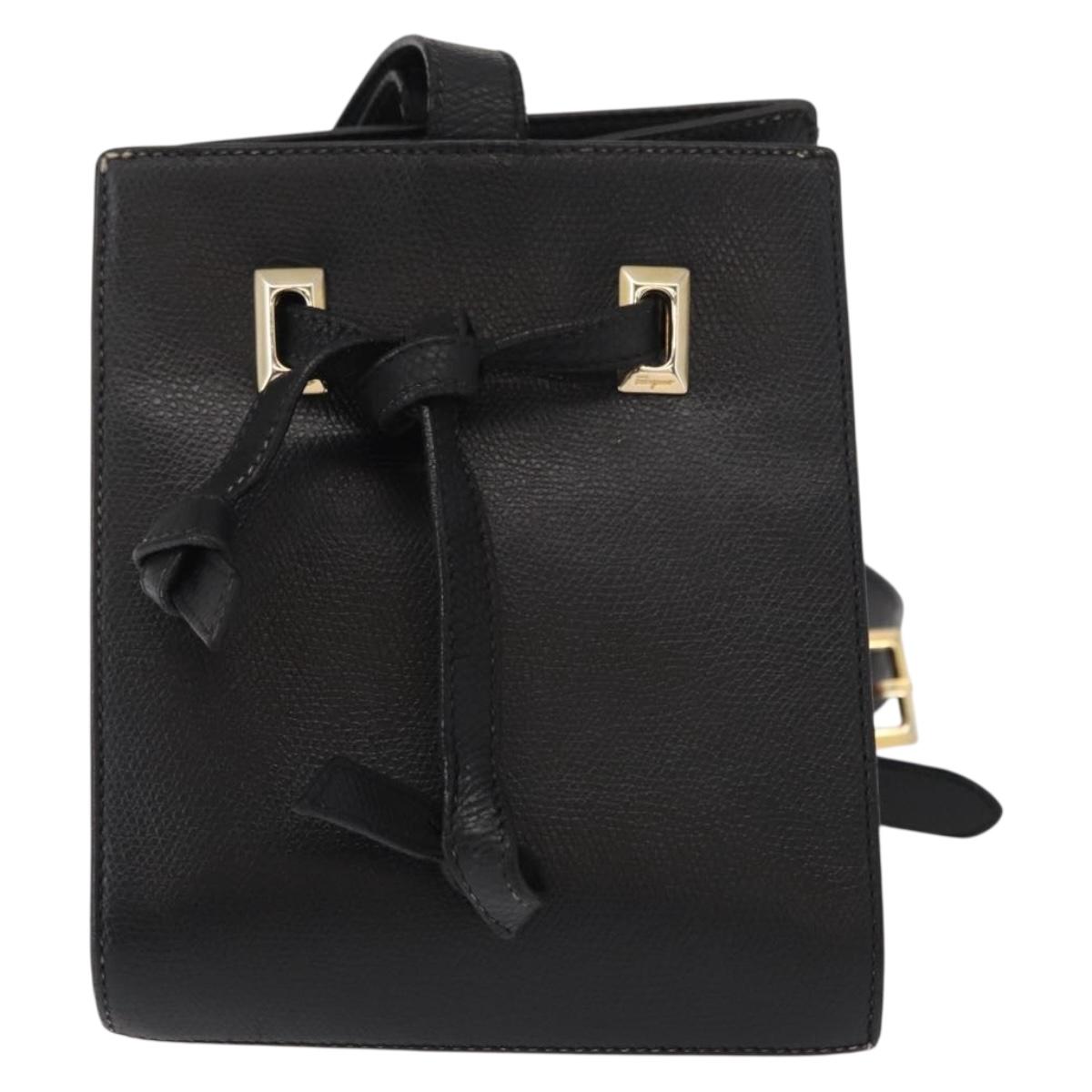 Salvatore Ferragamo Shoulder Bag Leather Gold Black Auth bs30658