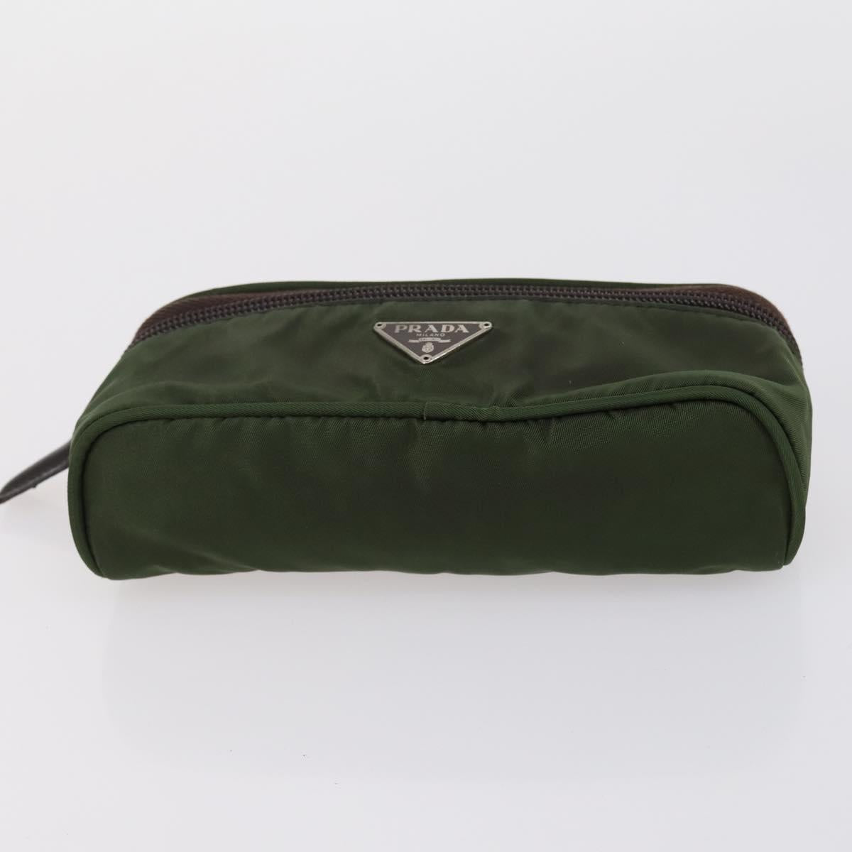 PRADA Pouch Nylon 5 Set Red Khaki Auth bs30659