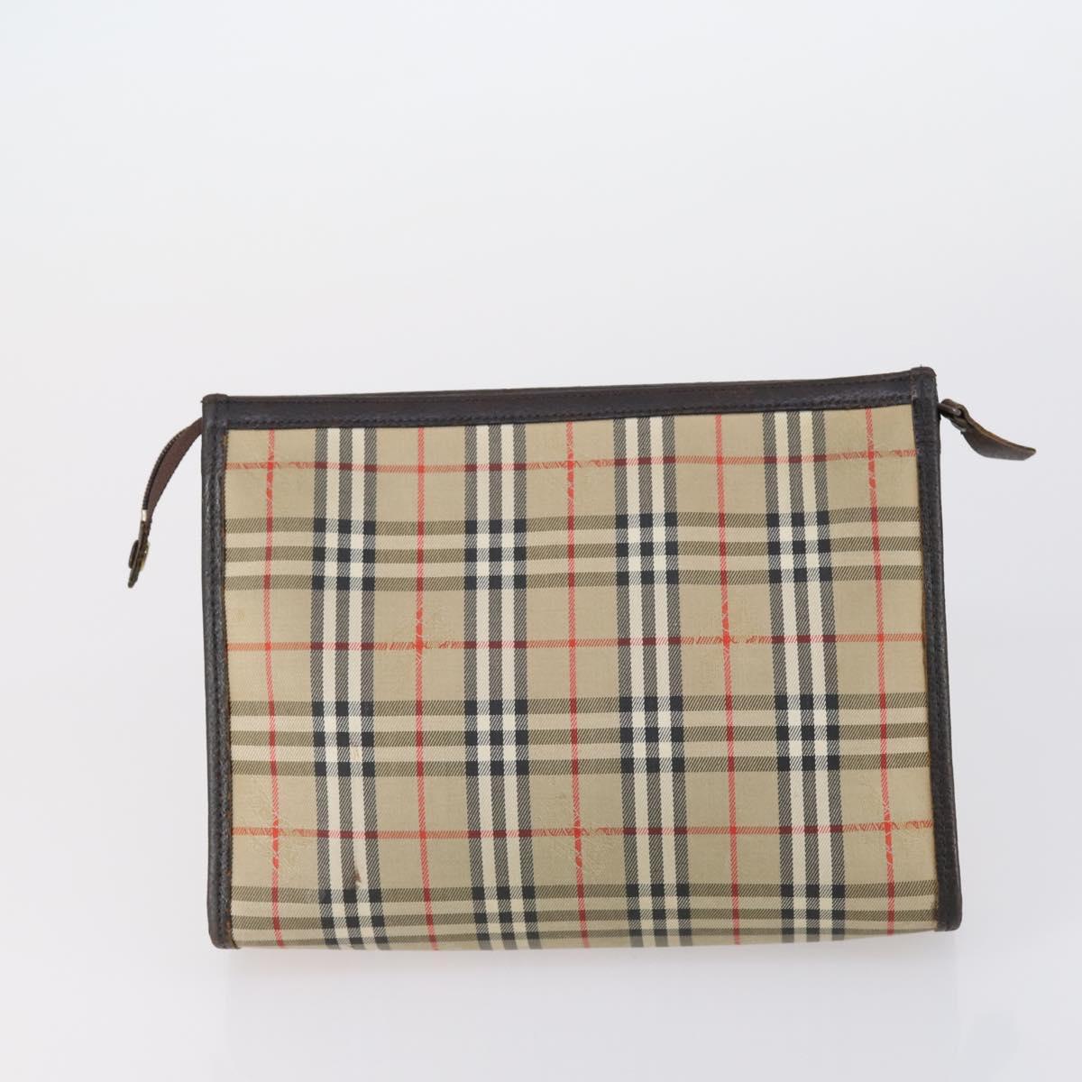 Burberrys Nova Check Clutch Bag Canvas Leather 5 Set Beige Black Auth bs30660