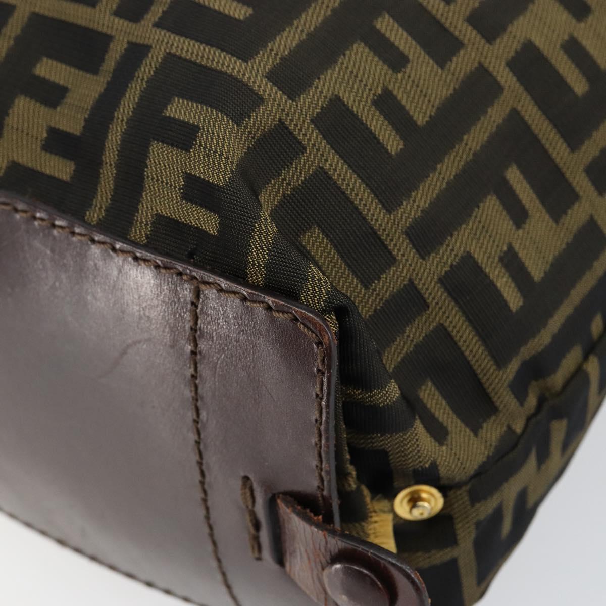 FENDI Zucca Canvas Hand Bag Black Brown Auth bs30706