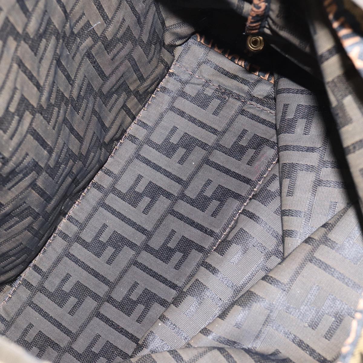 FENDI Zucca Canvas Hand Bag Black Brown Auth bs30706