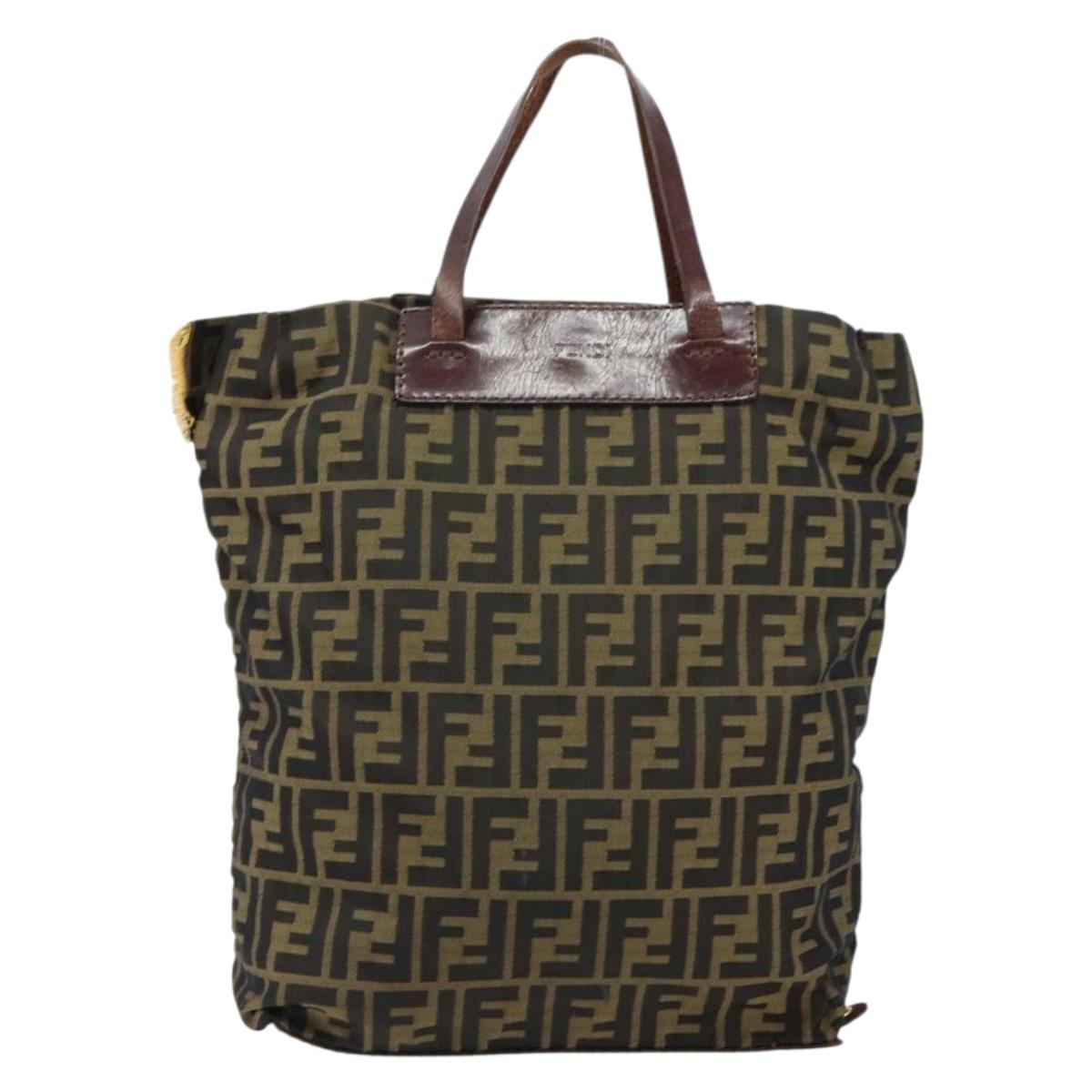 FENDI Zucca Canvas Hand Bag Black Brown Auth bs30706