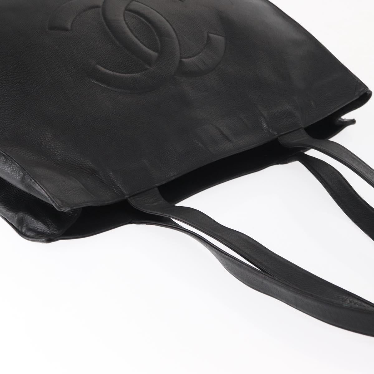 CHANEL COCO Mark Tote Bag Caviar Skin Black Gold CC Auth bs30707