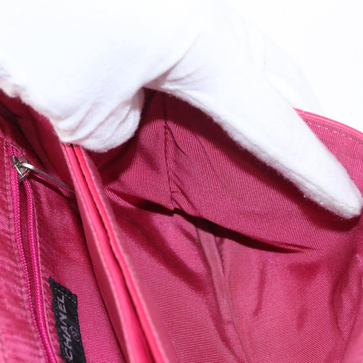 CHANEL Choco Bar Chain Hand Bag Lamb Skin Pink Silver CC Auth bs30713V