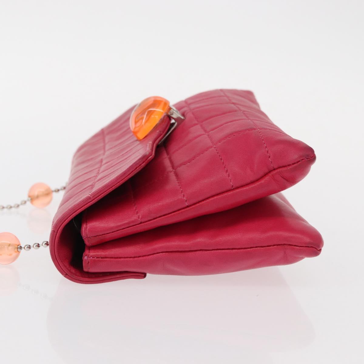 CHANEL Choco Bar Chain Hand Bag Lamb Skin Pink Silver CC Auth bs30713V