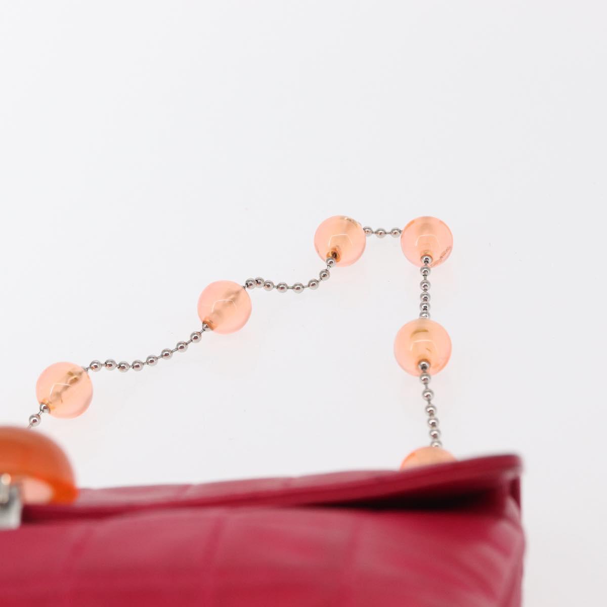 CHANEL Choco Bar Chain Hand Bag Lamb Skin Pink Silver CC Auth bs30713V