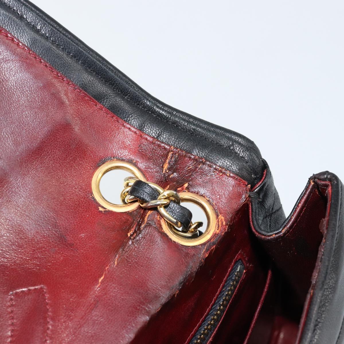 CHANEL Chain Shoulder Bag Lamb Skin Black Gold CC Auth bs30716