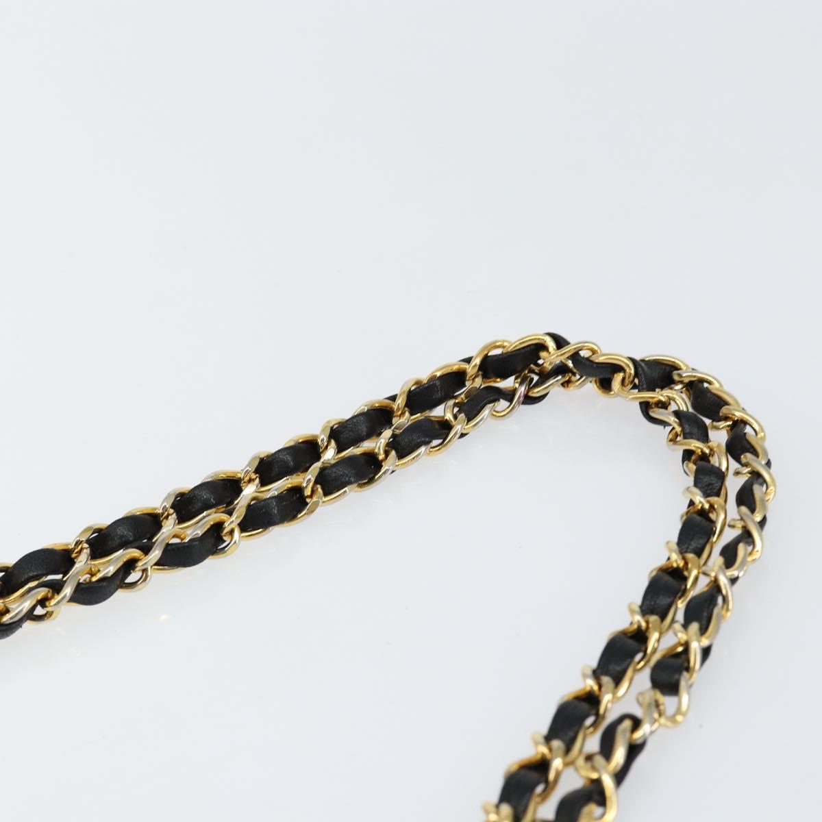 CHANEL Chain Shoulder Bag Lamb Skin Black Gold CC Auth bs30716
