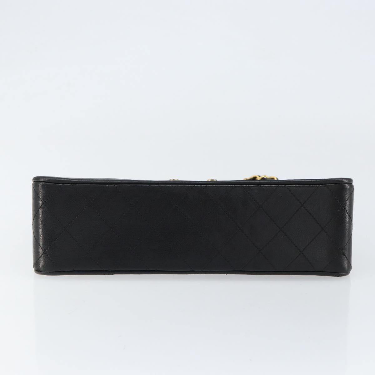 CHANEL Chain Shoulder Bag Lamb Skin Black Gold CC Auth bs30716