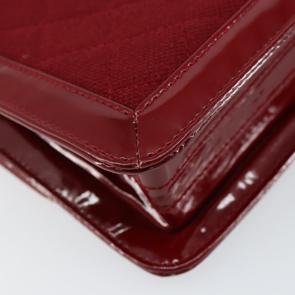 CHANEL 2.55 Matelasse Chain Shoulder Bag Enamel Red Silver CC Auth bs30717