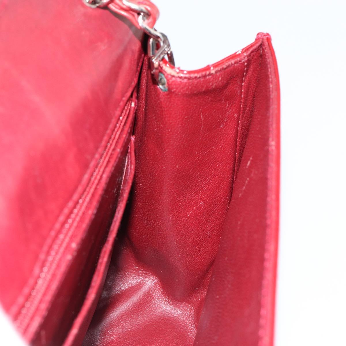 CHANEL 2.55 Matelasse Chain Shoulder Bag Enamel Red Silver CC Auth bs30717