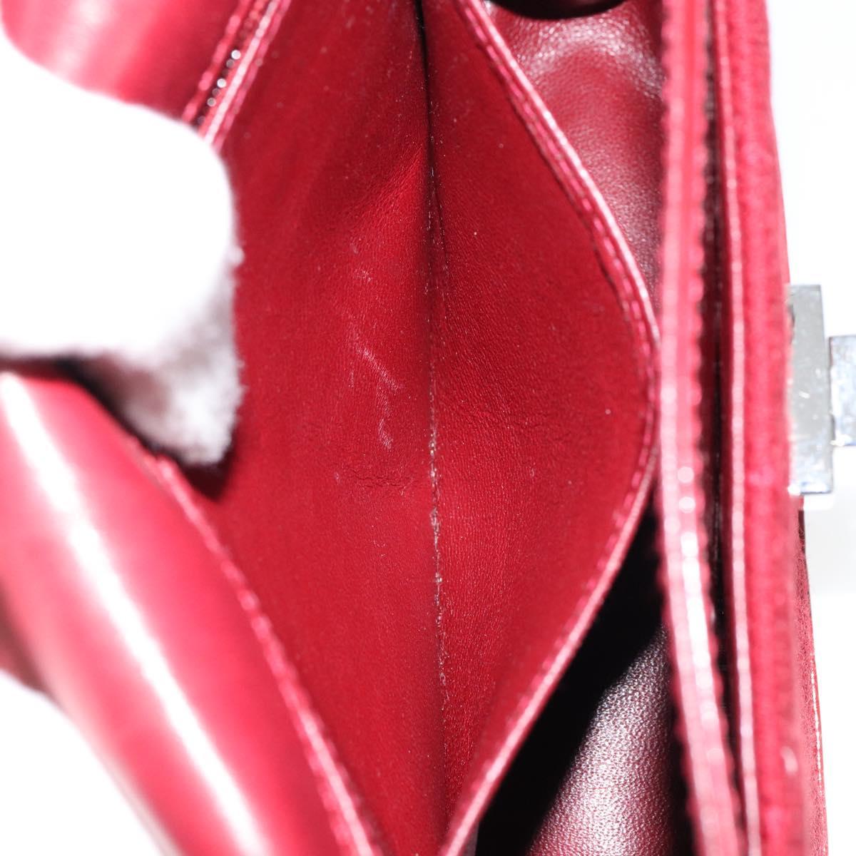 CHANEL 2.55 Matelasse Chain Shoulder Bag Enamel Red Silver CC Auth bs30717