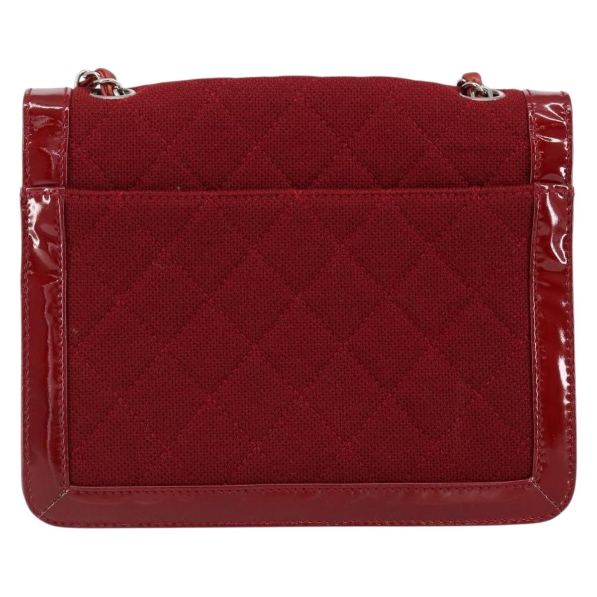 CHANEL 2.55 Matelasse Chain Shoulder Bag Enamel Red Silver CC Auth bs30717