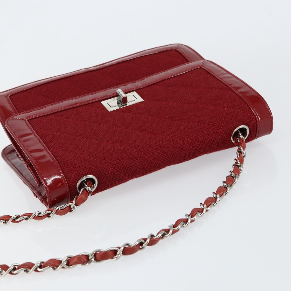 CHANEL 2.55 Matelasse Chain Shoulder Bag Enamel Red Silver CC Auth bs30717