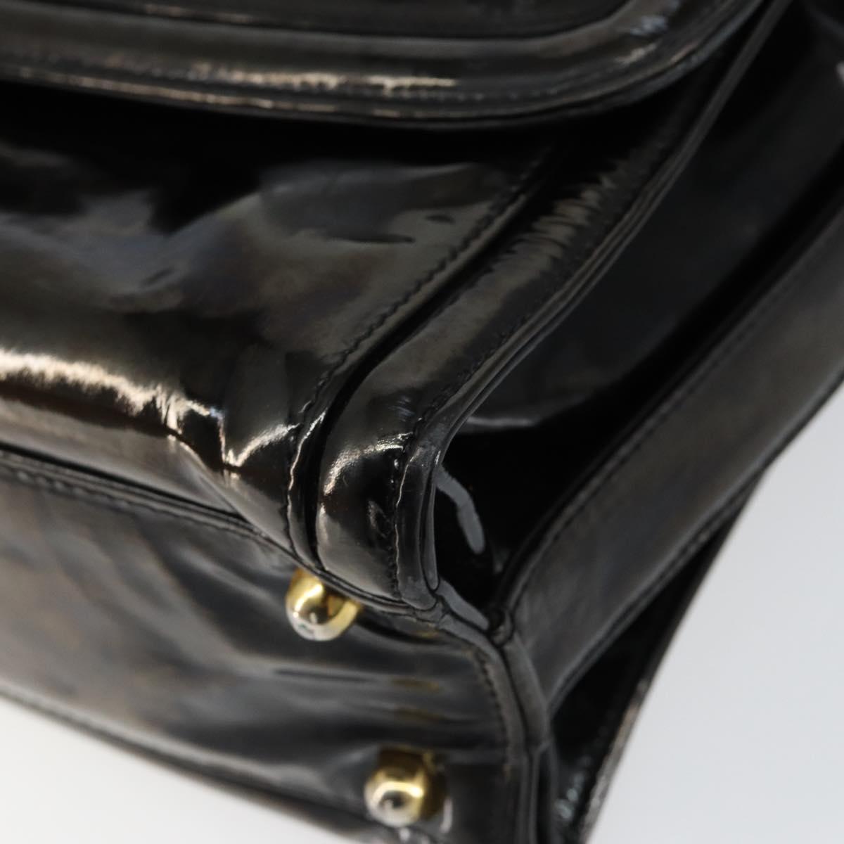 CHANEL Shoulder Bag Enamel Black Gold CC Auth bs30719