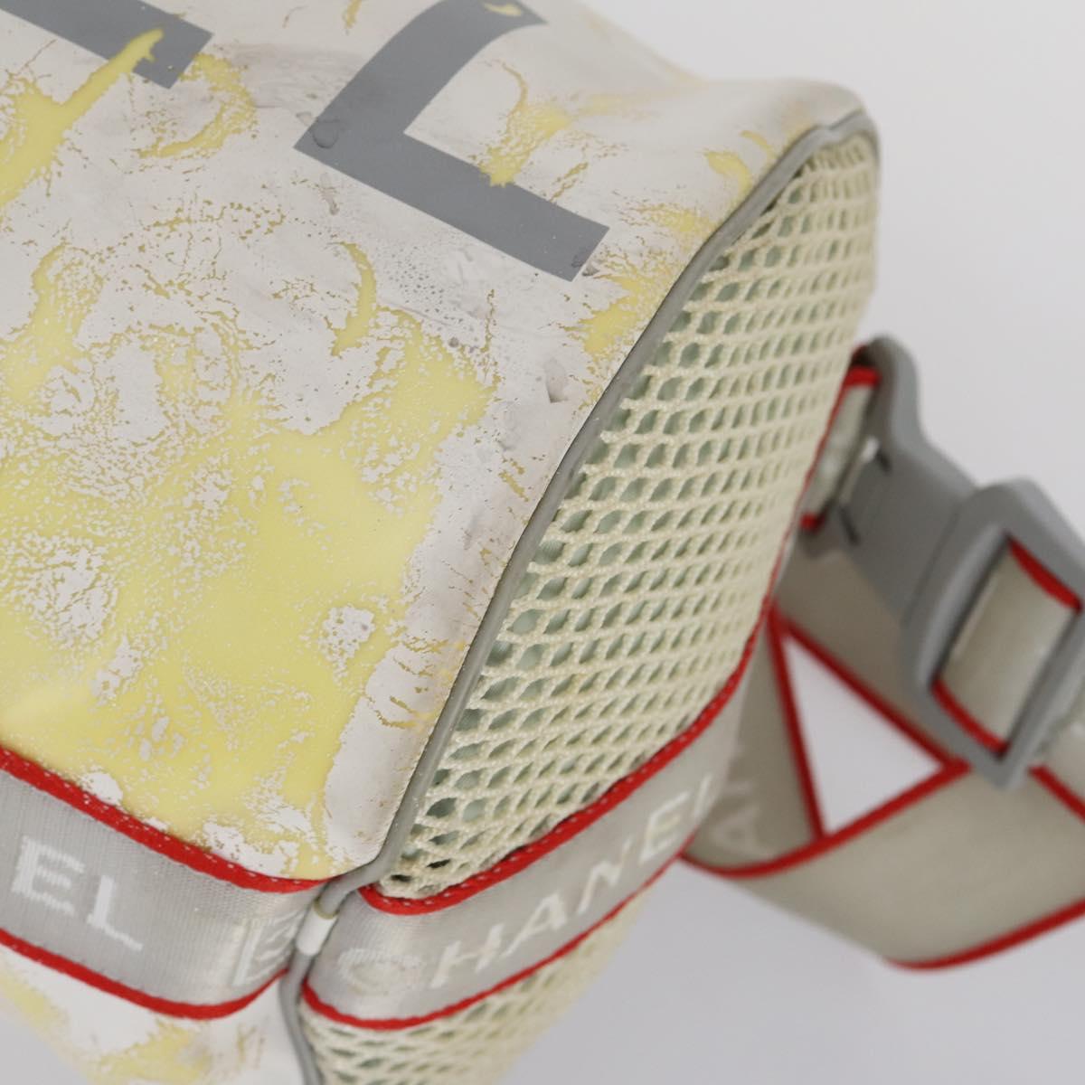 CHANEL Sports Line Shoulder Bag Vinyl White Silver CC Auth bs30721