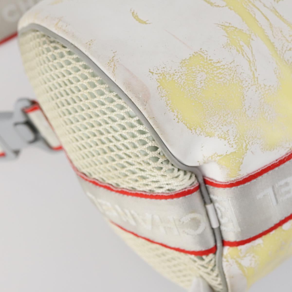 CHANEL Sports Line Shoulder Bag Vinyl White Silver CC Auth bs30721