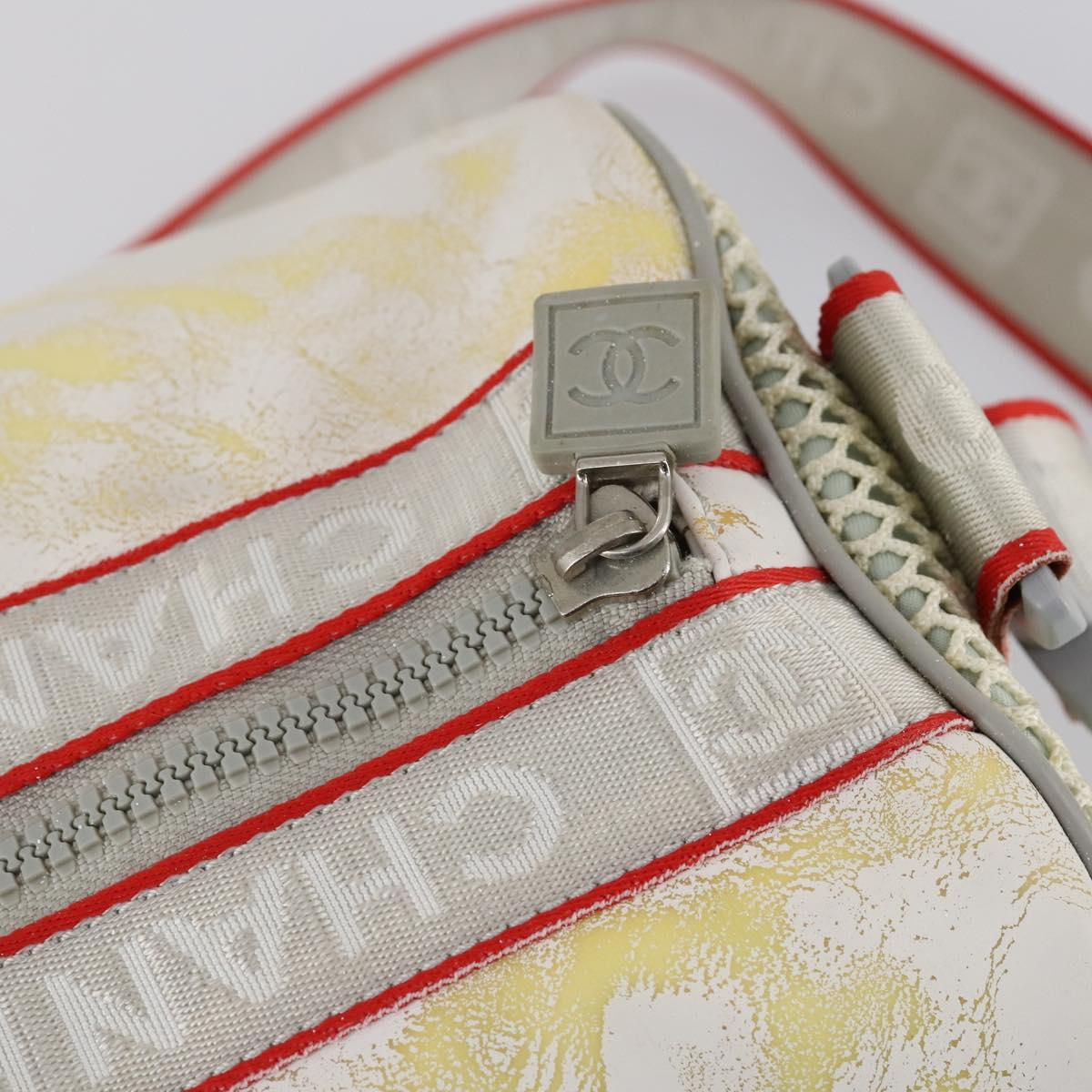 CHANEL Sports Line Shoulder Bag Vinyl White Silver CC Auth bs30721