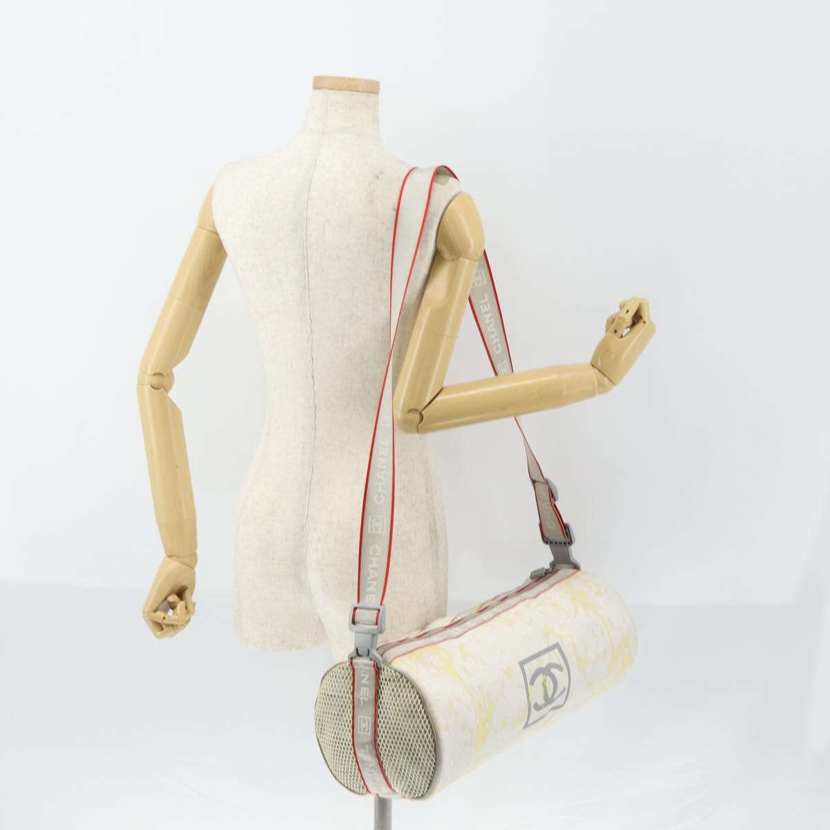 CHANEL Sports Line Shoulder Bag Vinyl White Silver CC Auth bs30721