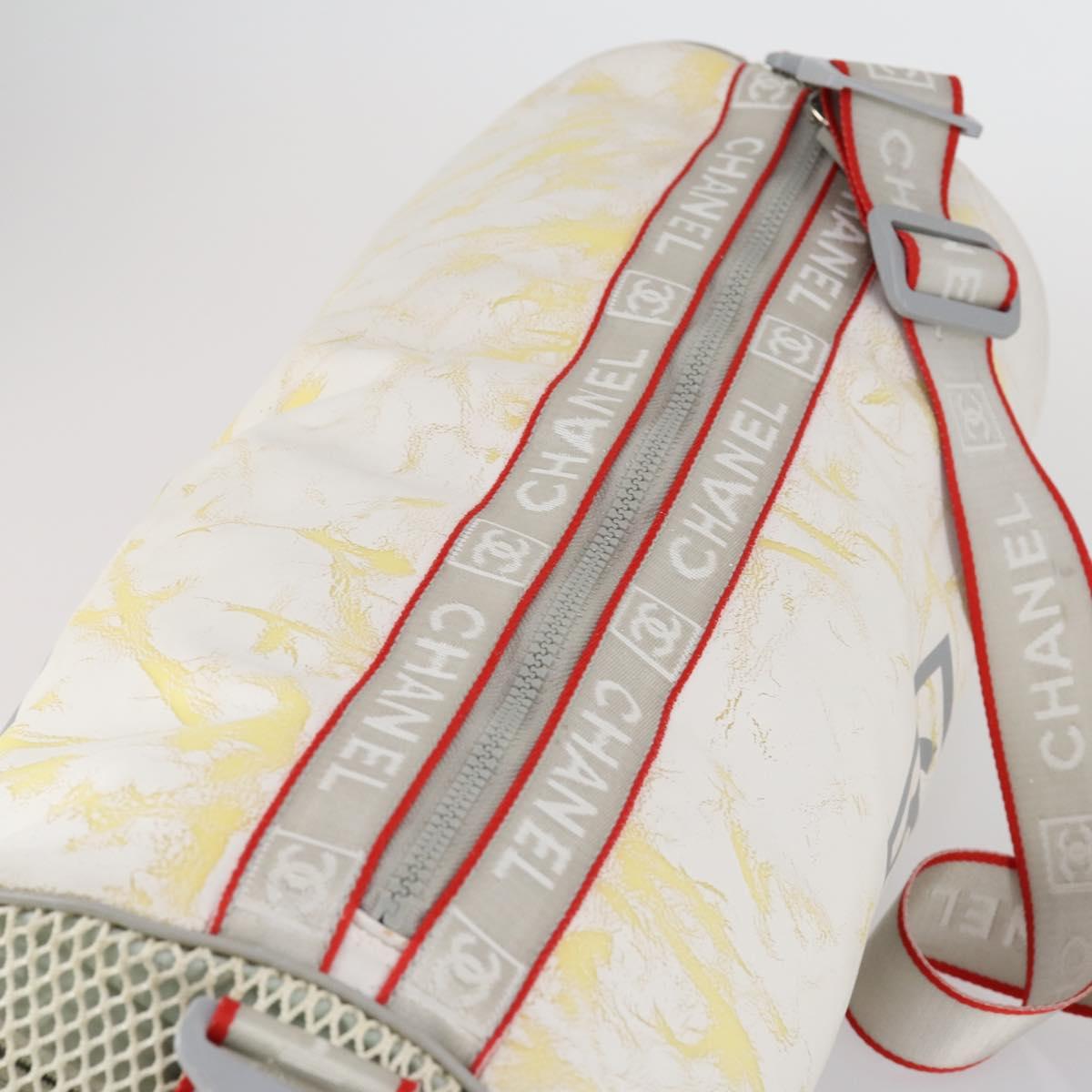 CHANEL Sports Line Shoulder Bag Vinyl White Silver CC Auth bs30721