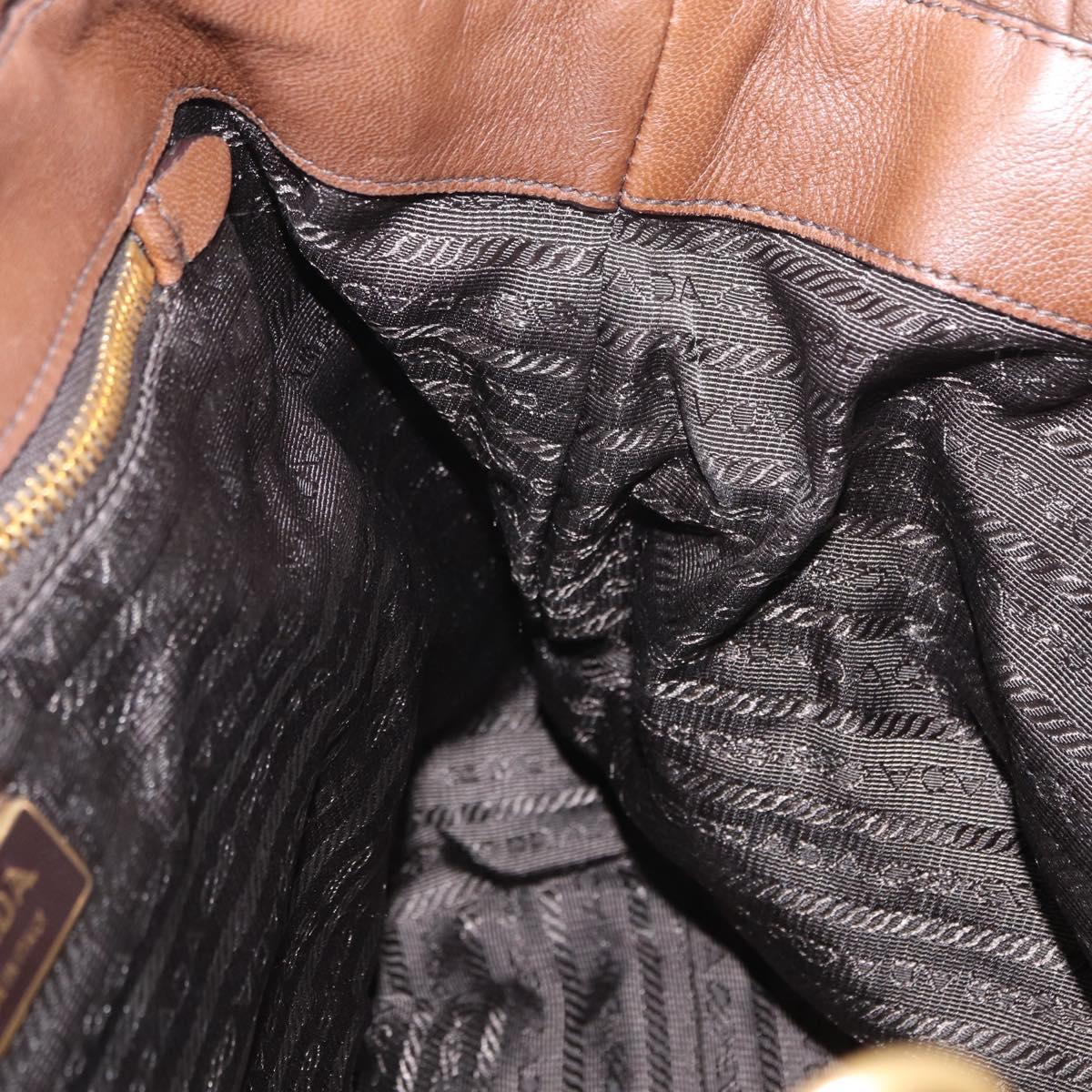 PRADA Gathered Hand Bag Leather Brown Gold Auth bs30722