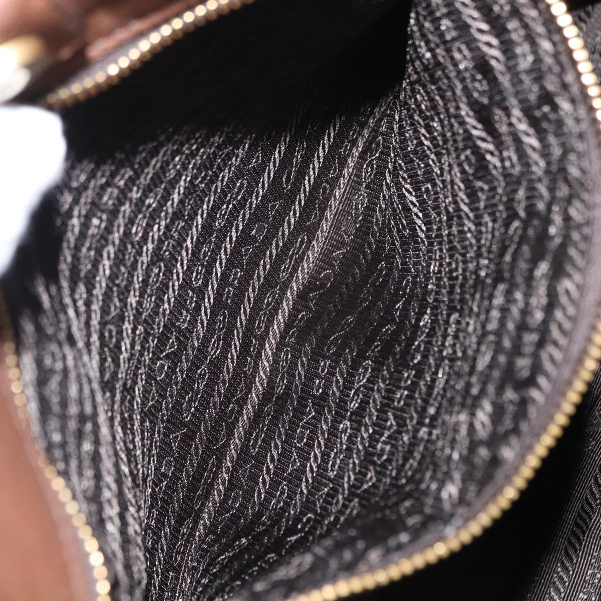 PRADA Gathered Hand Bag Leather Brown Gold Auth bs30722